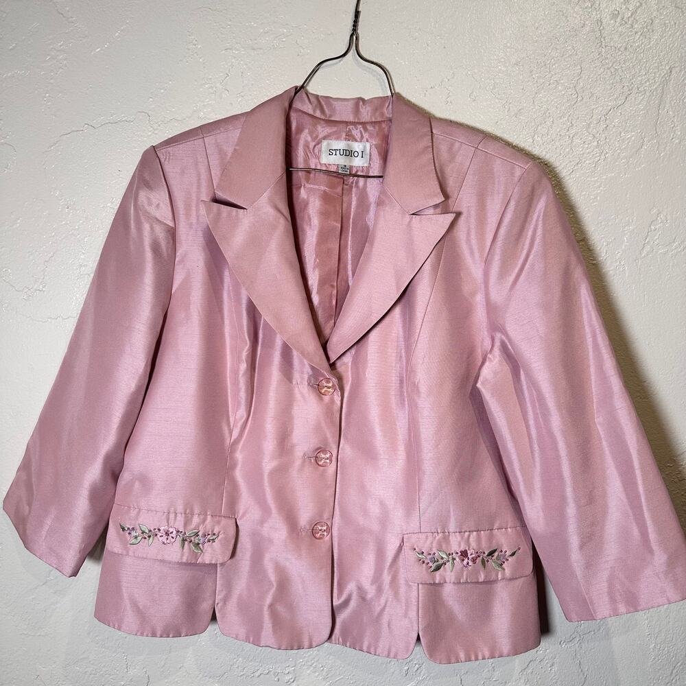 Studio I Blazer 16 Jacket Pink Embroidered Dressy Layering Event Wedding Vintage